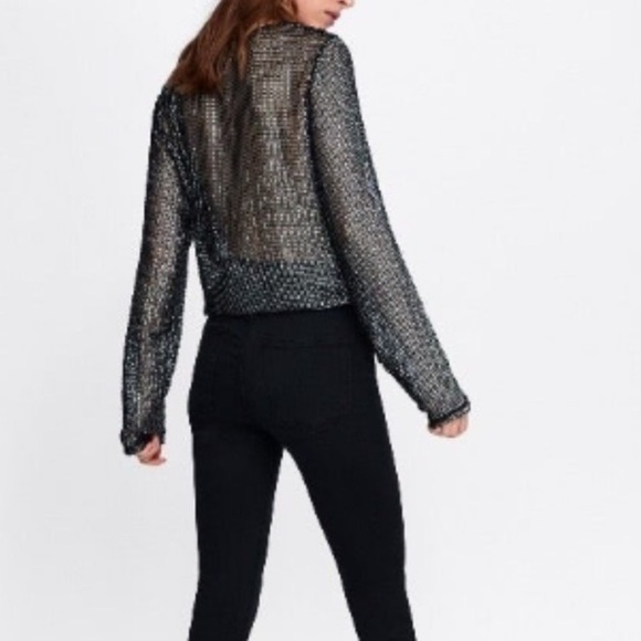 ZARA Metallic textured knit Long Sleeve Top M - Picture 2 of 13